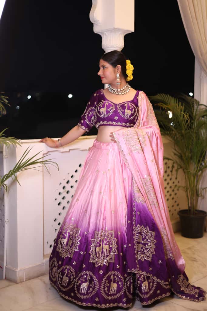 Purple Pink Ombre Heavy Embroidered Lehenga | Designer Festive Wear | Radhika Boutique