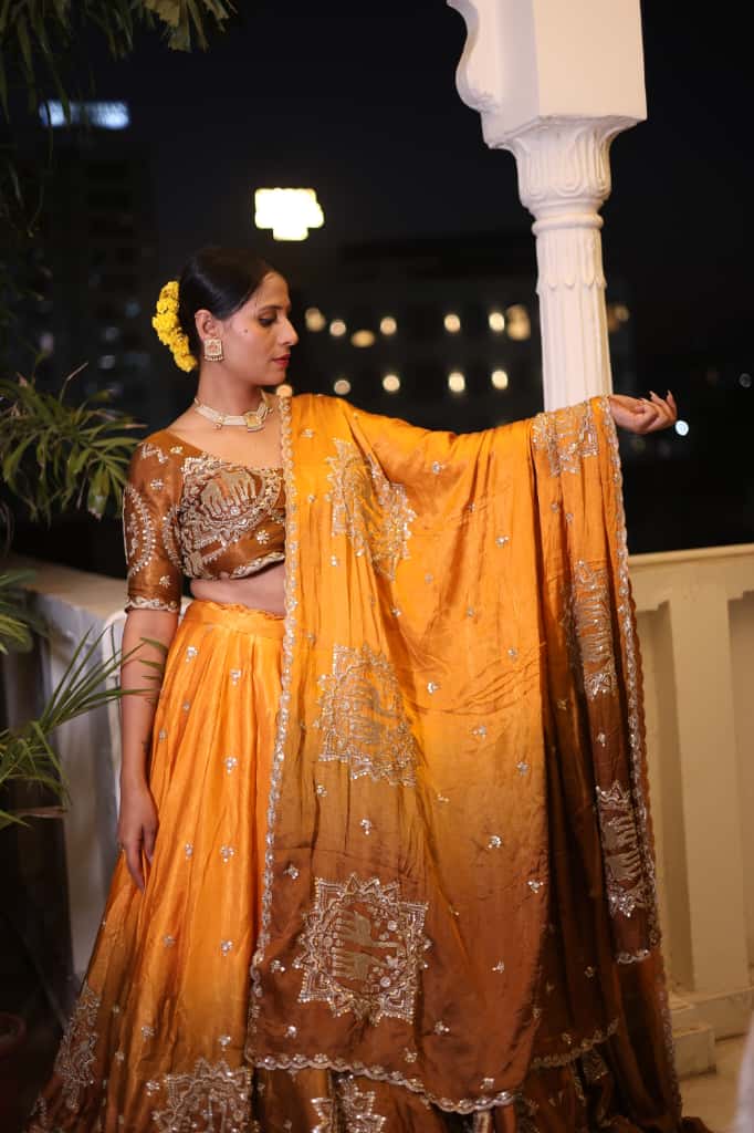 Mustard Brown Heavy Embroidered Lehenga | Designer Festive Wear | Radhika Boutique
