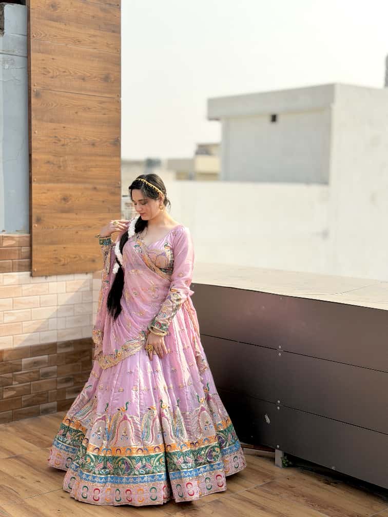 Pastel Pink Designer Embroidered Lehenga for Weddings | Radhika Boutique