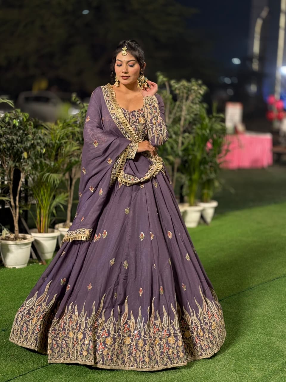 Morni Lehenga Collection | Purple Embroidered Silk Lehenga for Weddings & Parties| Radhika Boutique