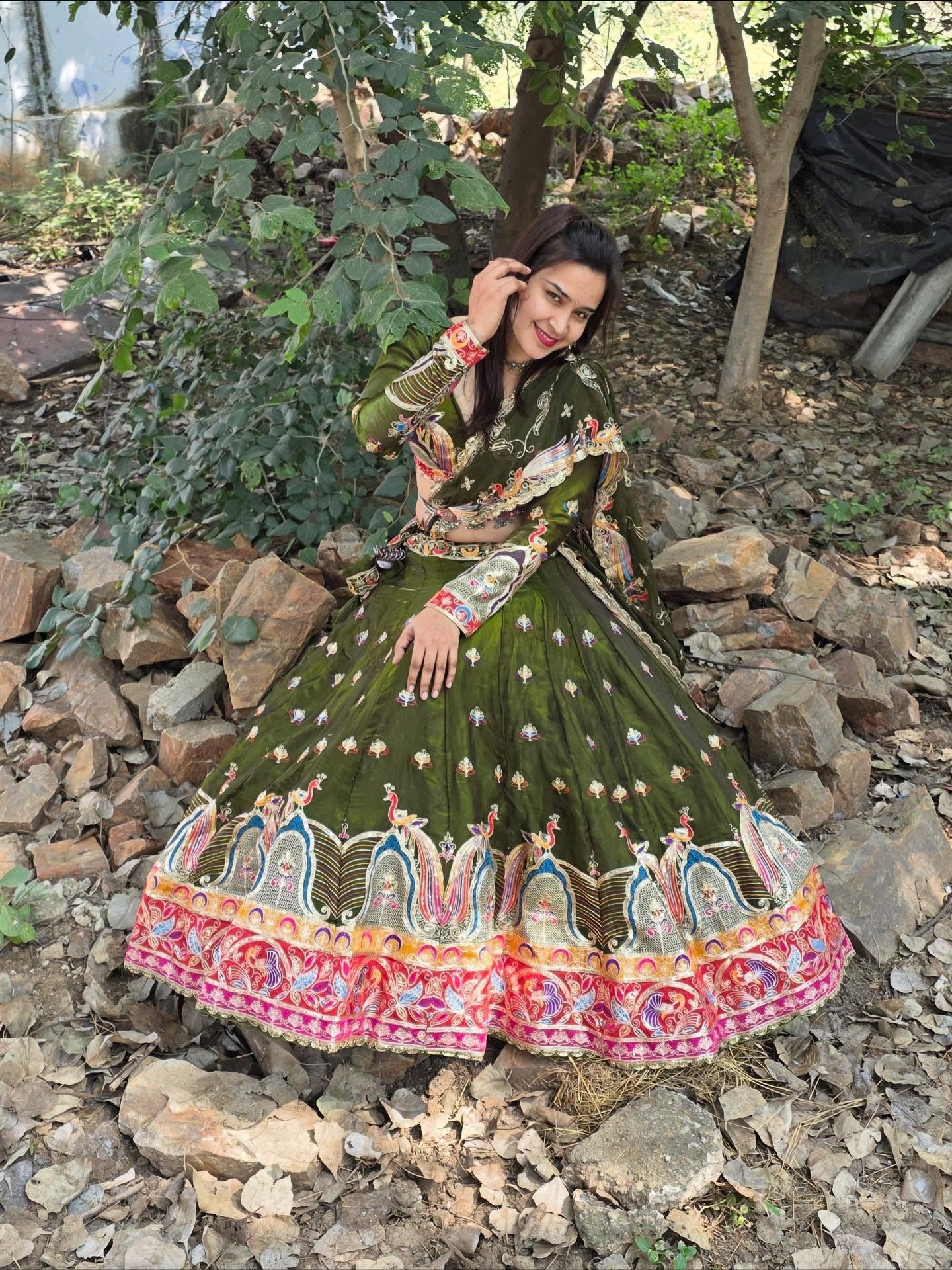 Olive Green Multicolor Embroidered Lehenga | Premium Heritage Work | Radhika Boutique