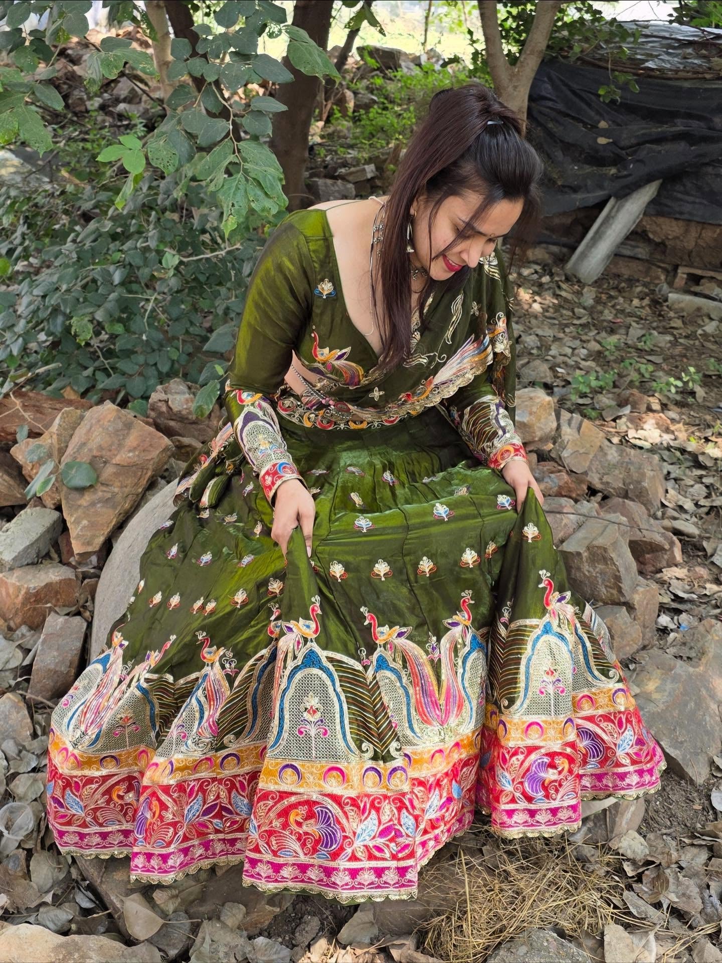 Olive Green Multicolor Embroidered Lehenga | Premium Heritage Work | Radhika Boutique