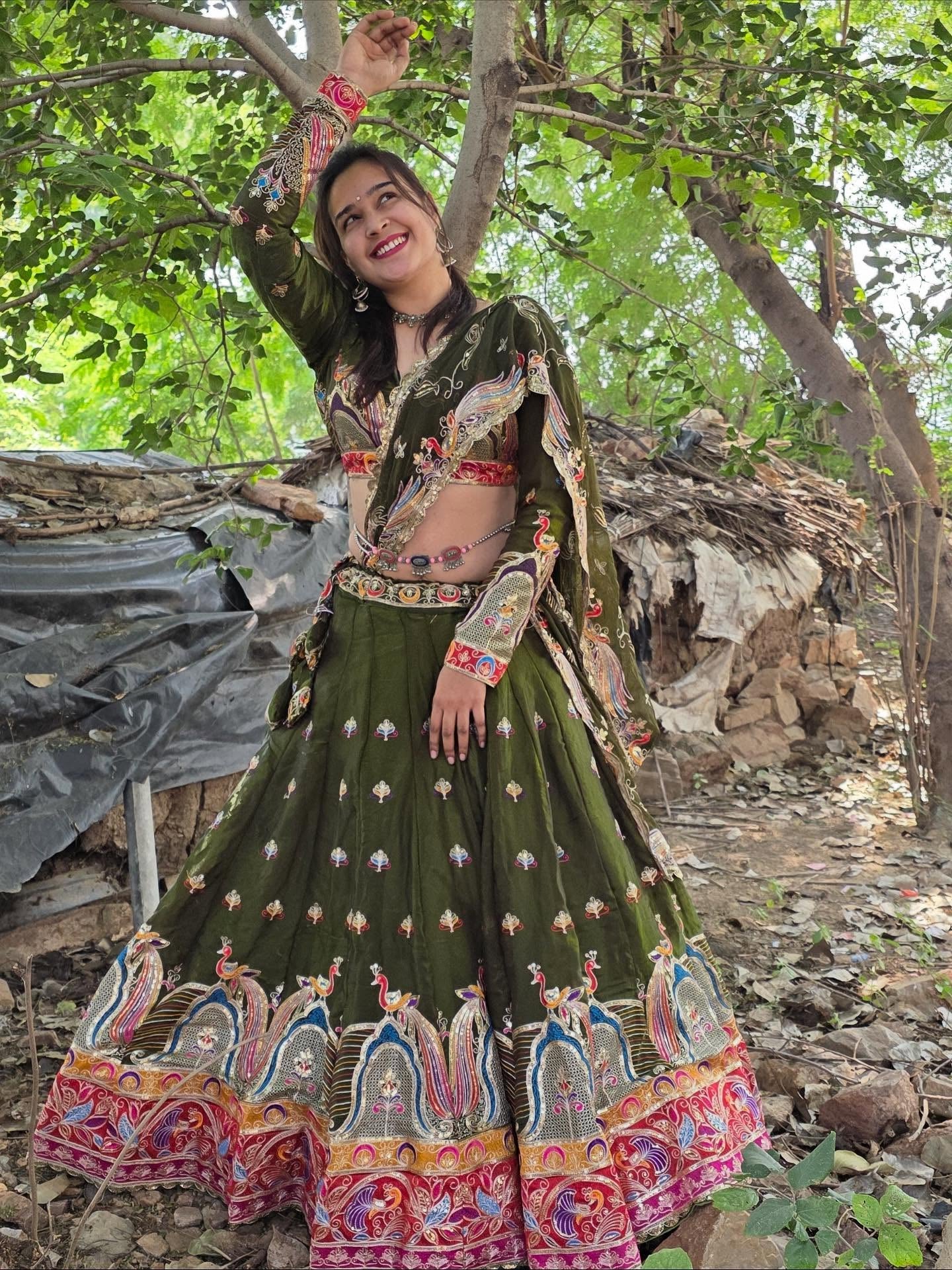 Olive Green Multicolor Embroidered Lehenga | Premium Heritage Work | Radhika Boutique