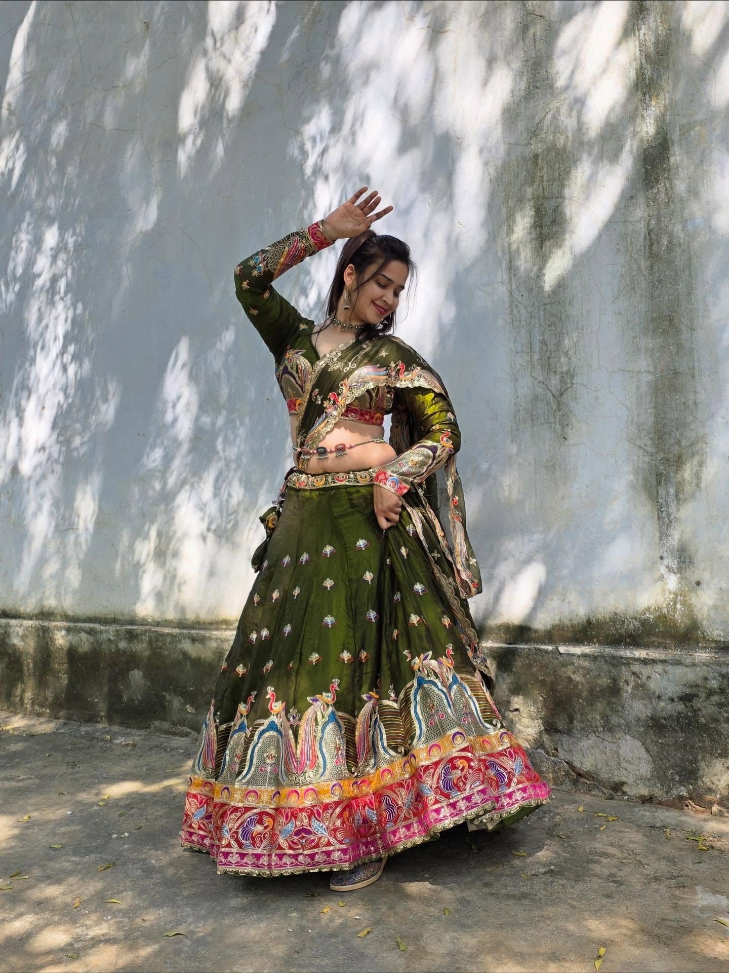 Olive Green Multicolor Embroidered Lehenga | Premium Heritage Work | Radhika Boutique