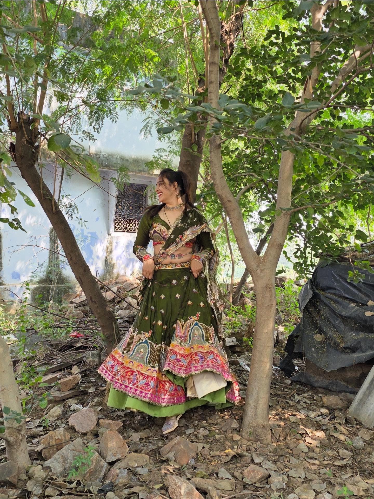 Olive Green Multicolor Embroidered Lehenga | Premium Heritage Work | Radhika Boutique