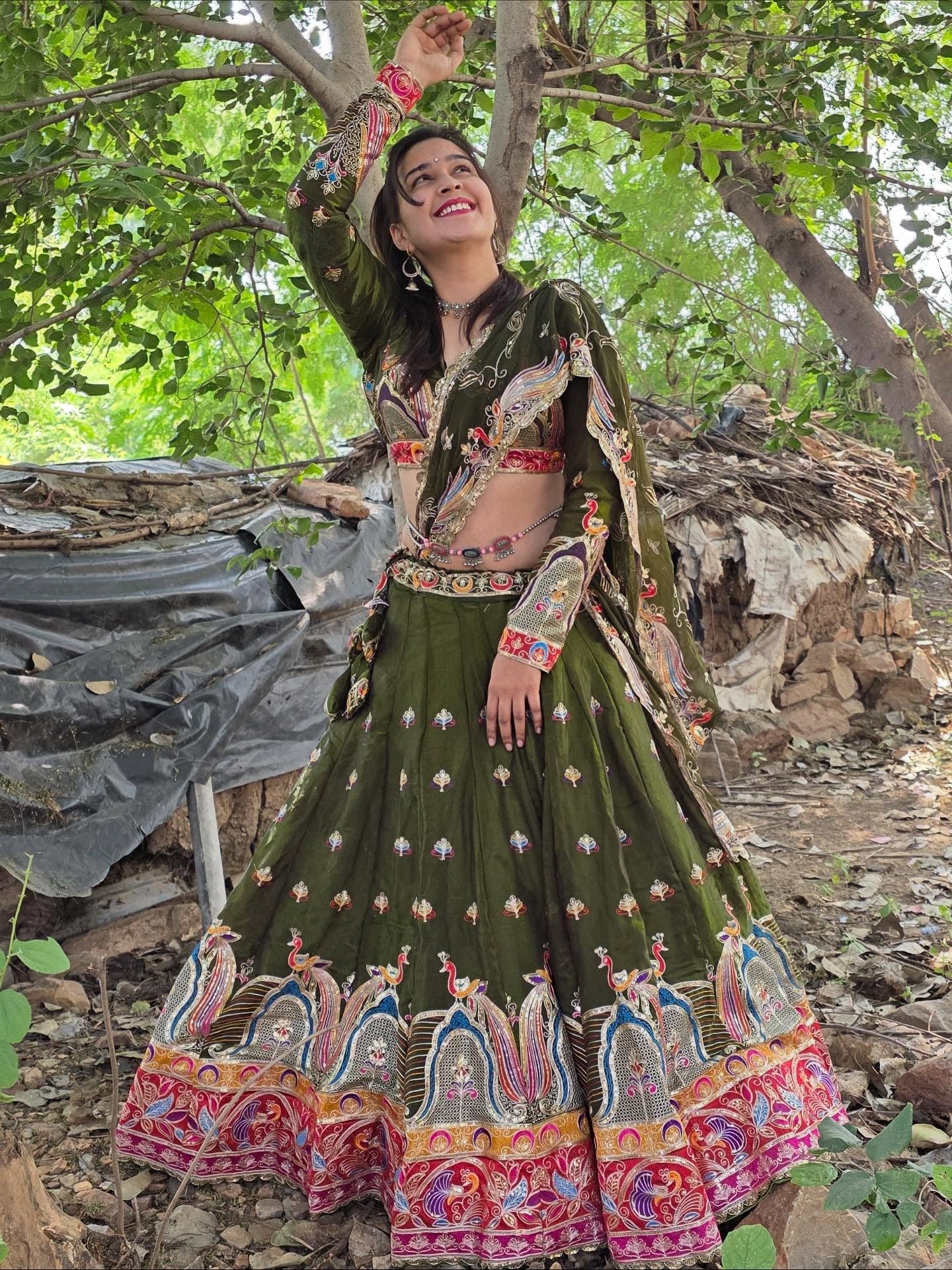 Olive Green Multicolor Embroidered Lehenga | Premium Heritage Work | Radhika Boutique