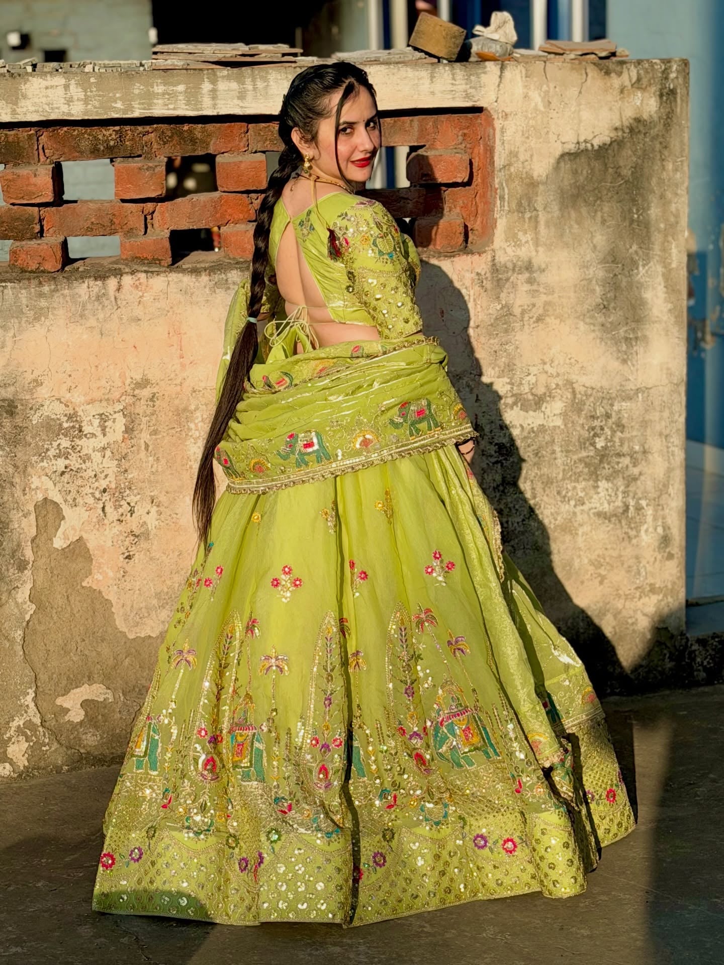 peacock Pista Green Embroidered Lehenga Choli for Women | Festive Wear