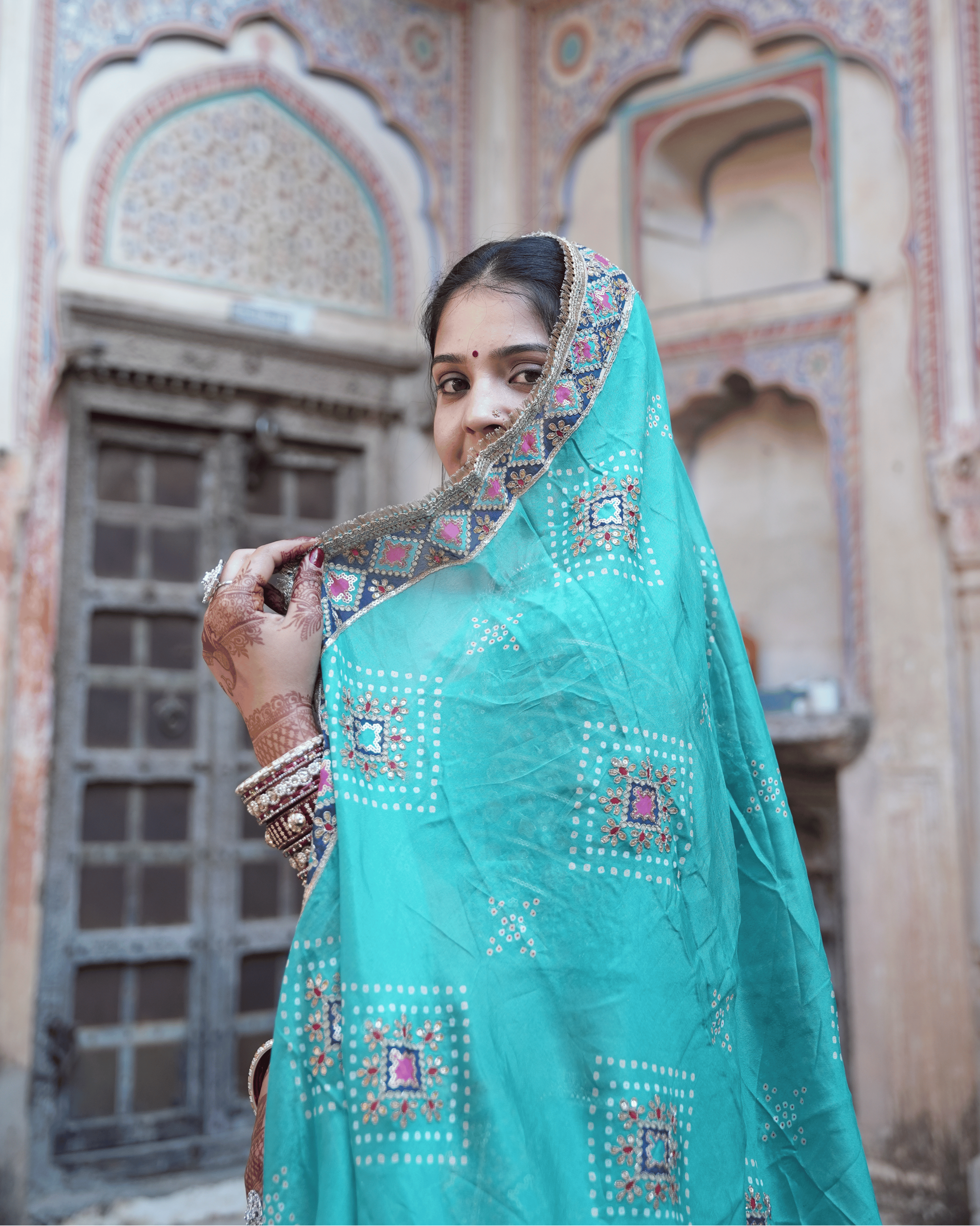 Turquoise Hand Block Print Lehenga with Dupatta | Designer Wear