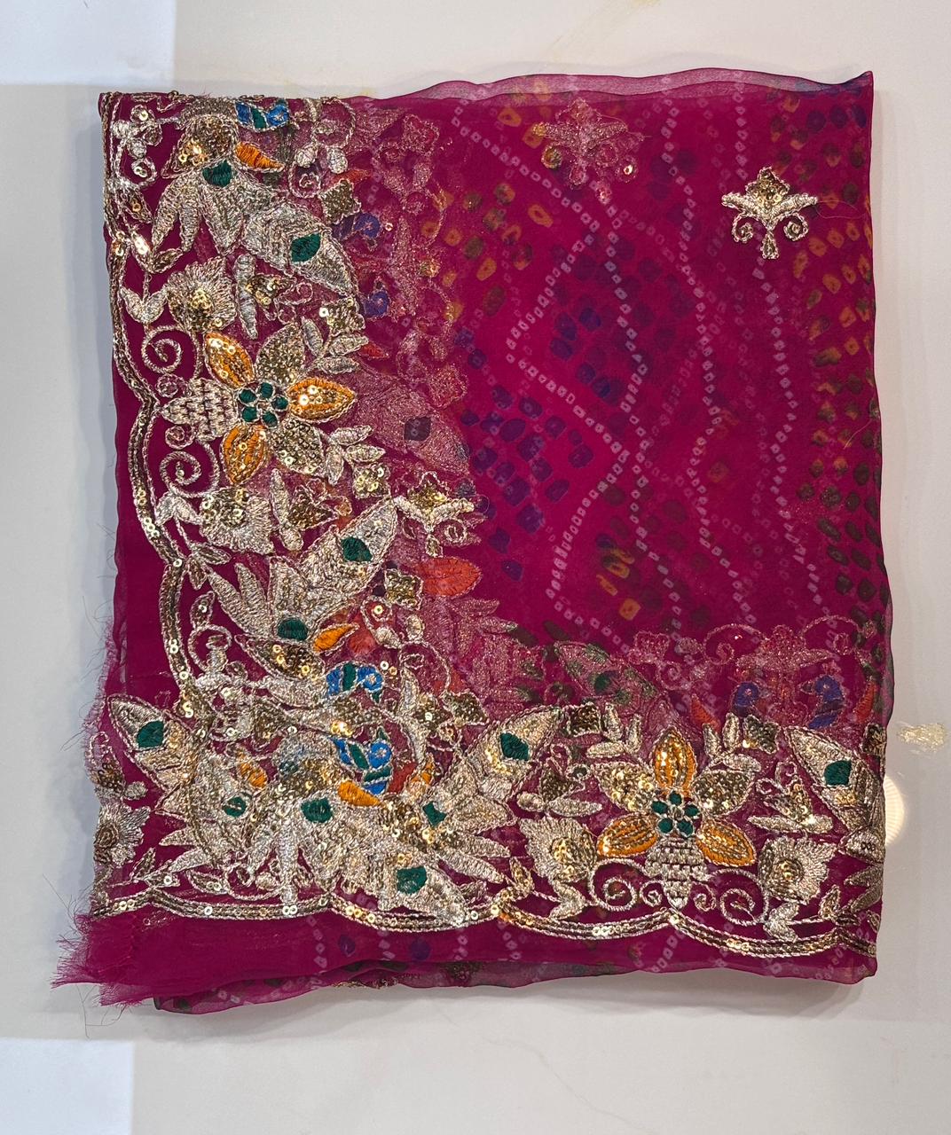 Rani bandni Pink Embroidered Dupatta | Heavy Zari & Sequin Work | Bridal & Festive Wear