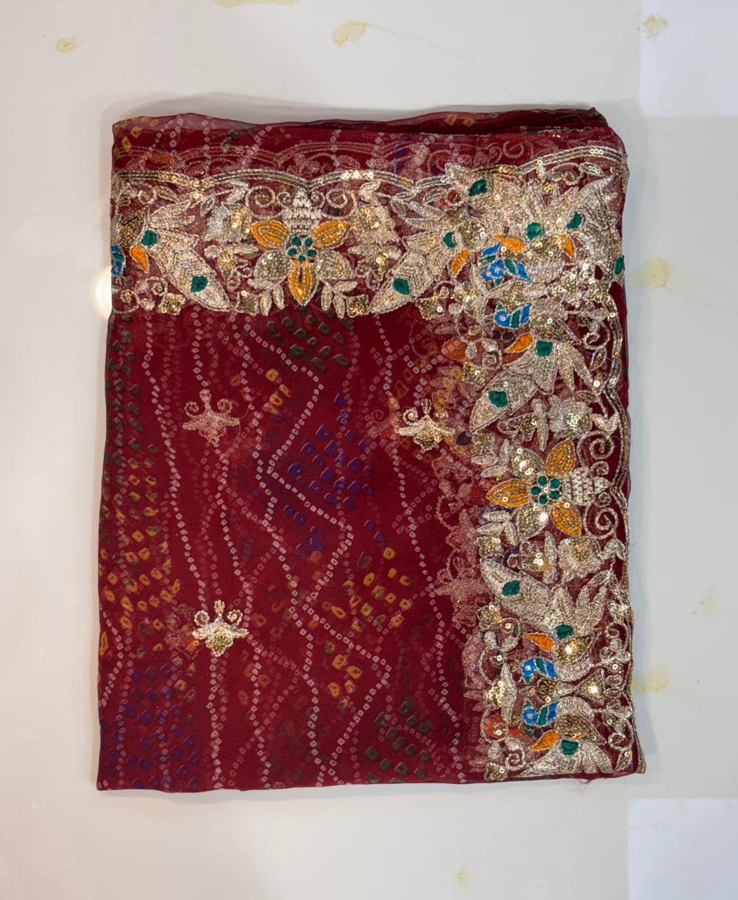 Premium bandej Maroon Embroidered Dupatta | Heavy Zari & Sequin Work Designer Odni