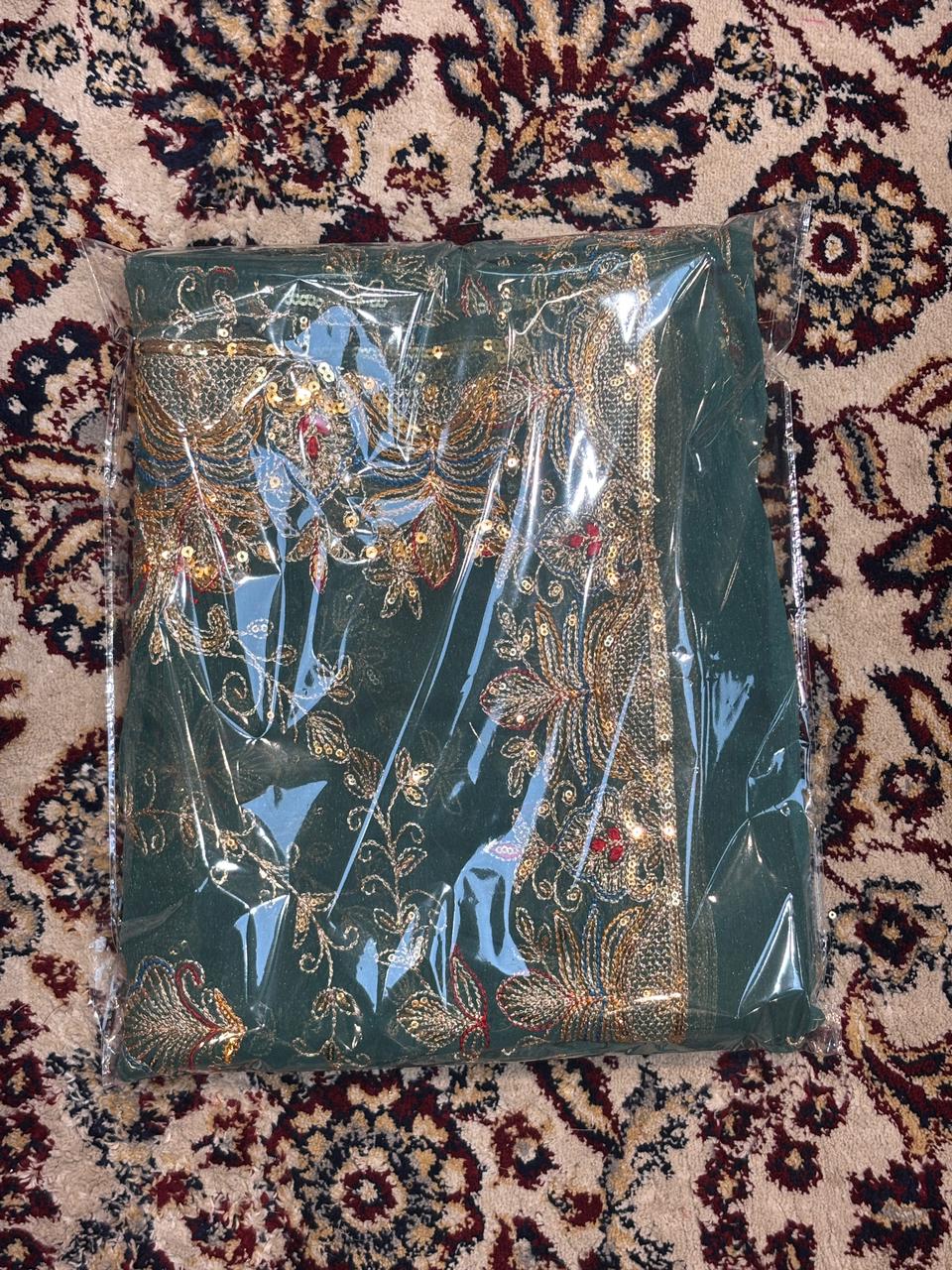 Green Designer Dupatta with Heavy Golden Embroidery | Wedding Dupatta