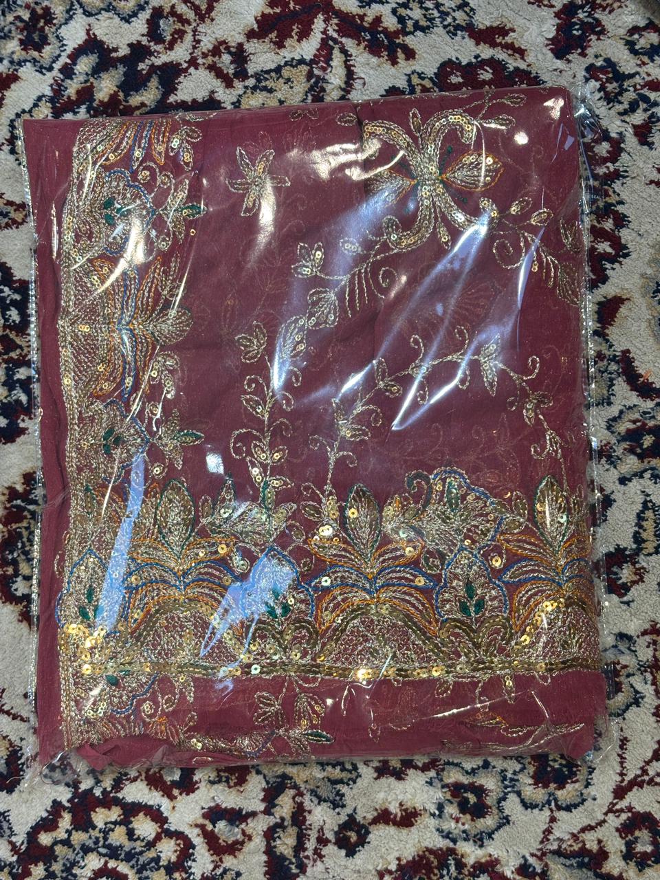 Maroon Heavy Embroidered Dupatta with Zari & Sequin Work | Bridal Wedding Dupatta