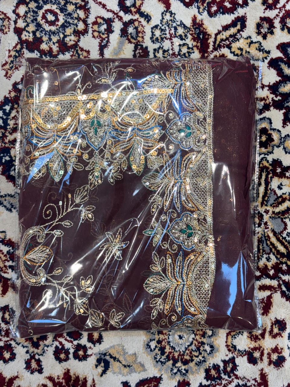Dark Maroon Heavy Embroidered Odhani | Designer Wedding Dupatta with Zari & Sequin Work