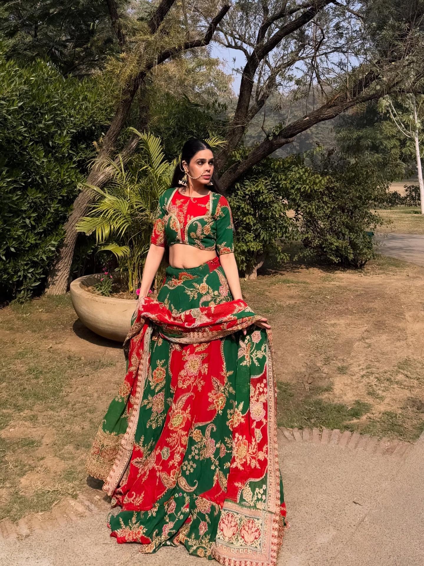sonpari red and green Heavy Embroidered Lehenga Choli | Bridal & Wedding Wear Lehenga