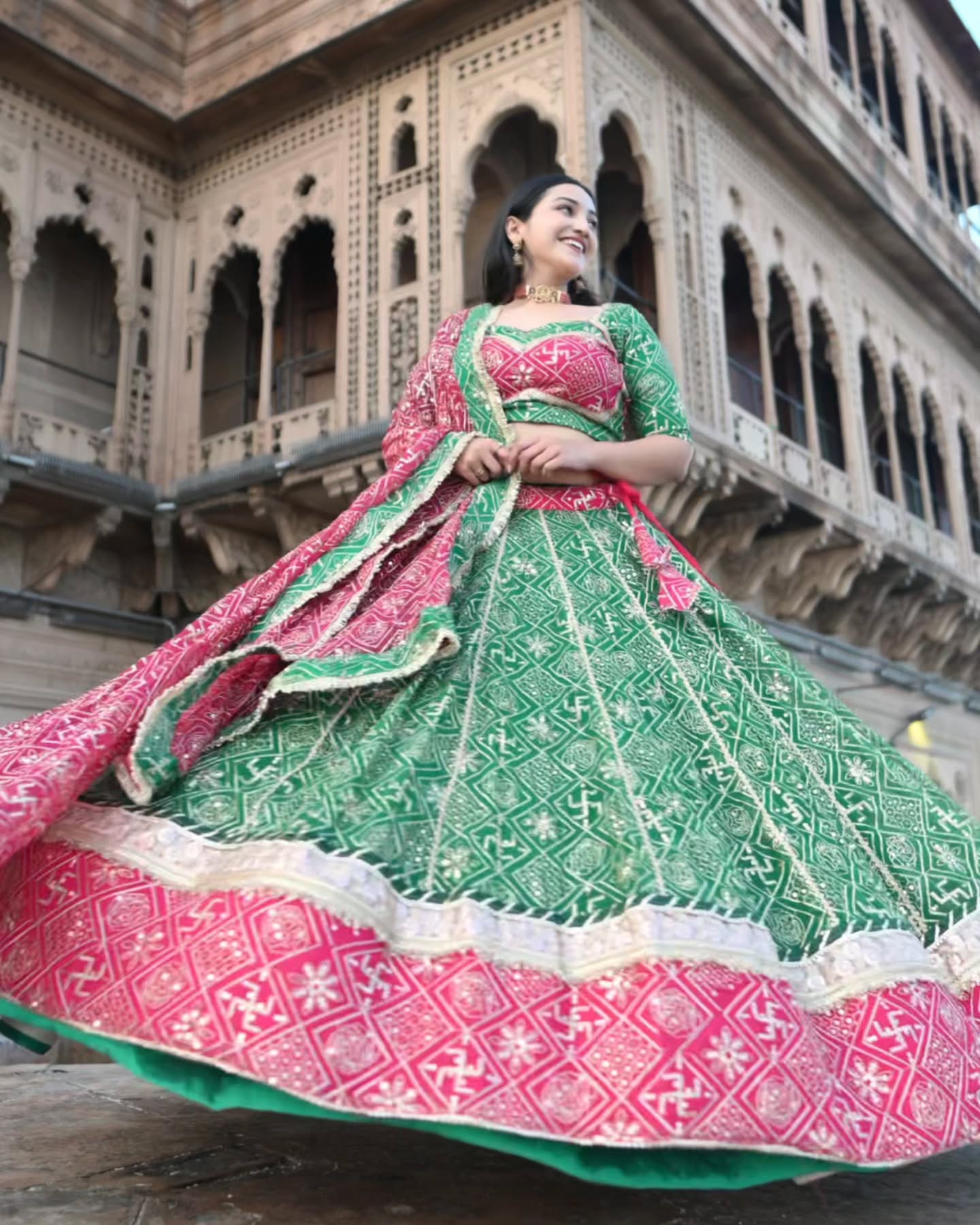 Green & Pink Heavy Embroidered Lehenga |  Festive Wear | Radhika Boutique
