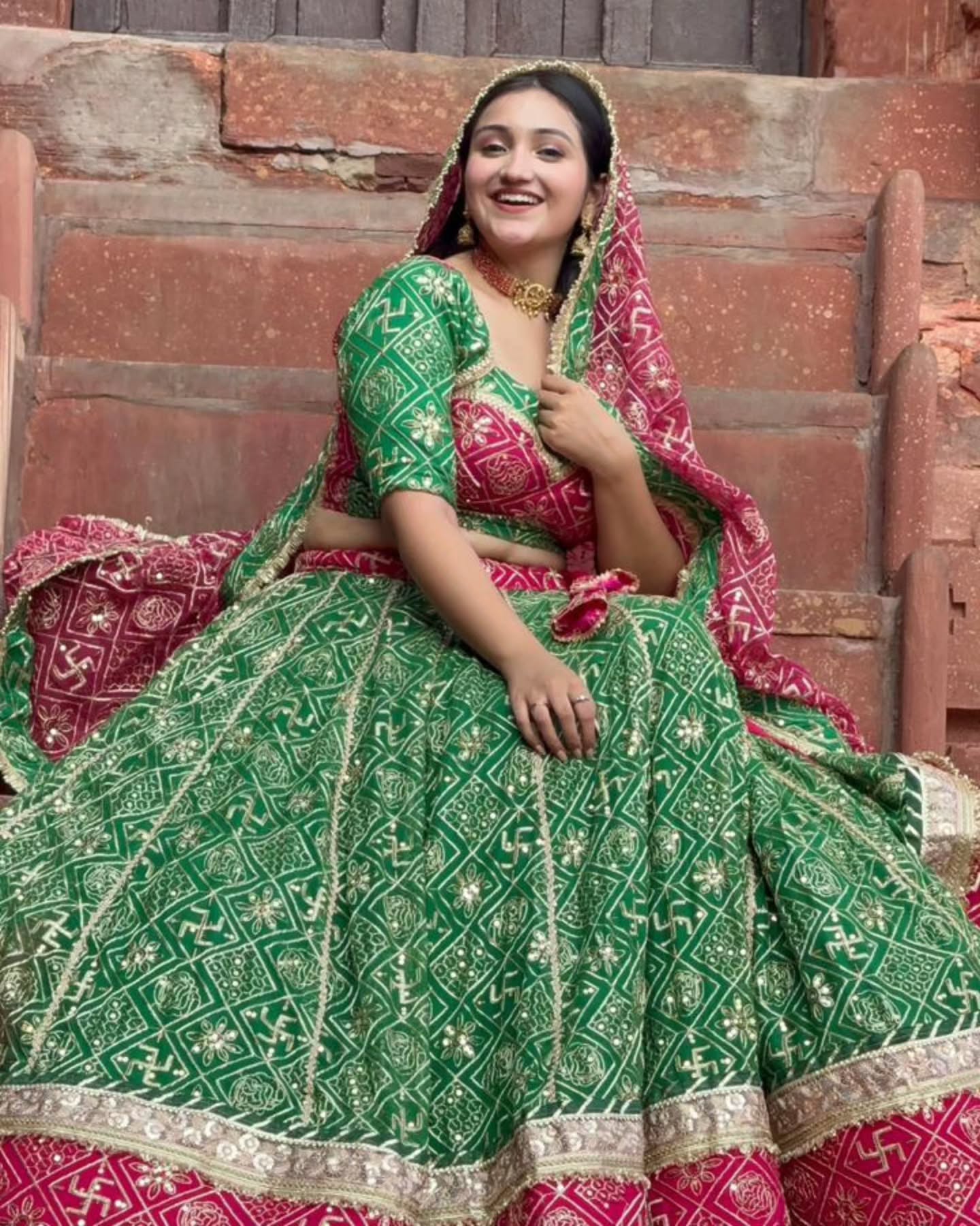 Green & Pink Heavy Embroidered Lehenga |  Festive Wear | Radhika Boutique