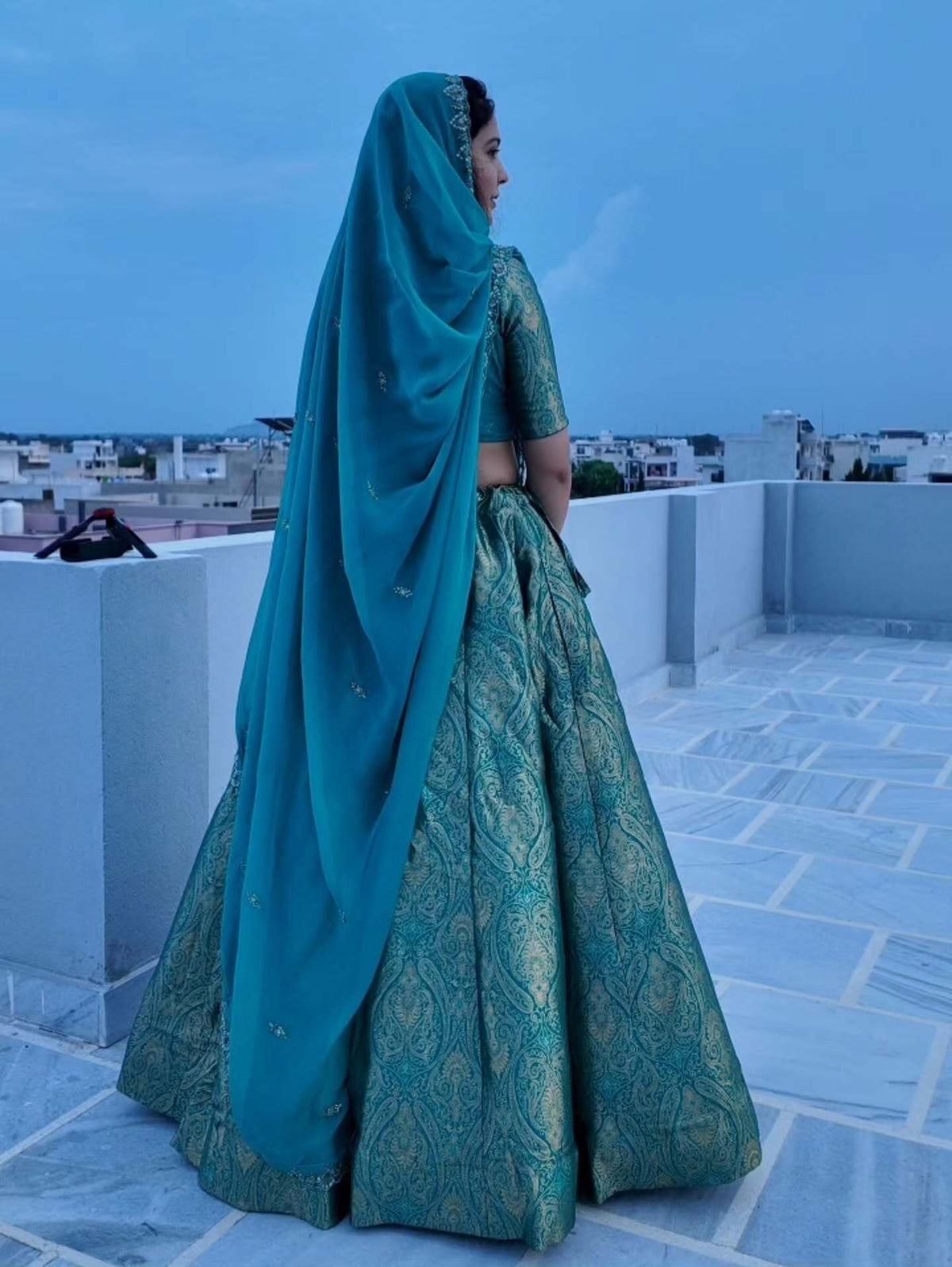 Kanjivaram Teal Blue Designer Lehenga | Radhika Boutique