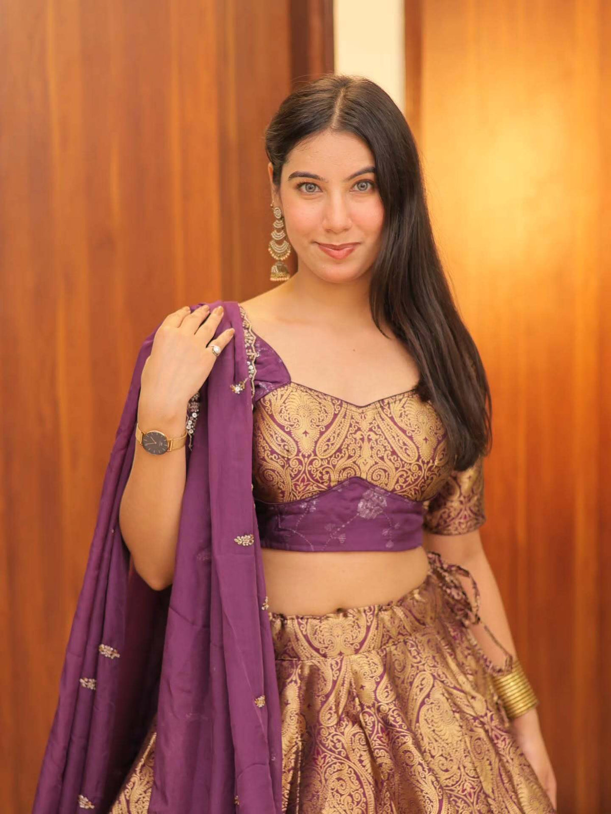 Kanjivaram Purple & Gold Designer Lehenga | Radhika Boutique