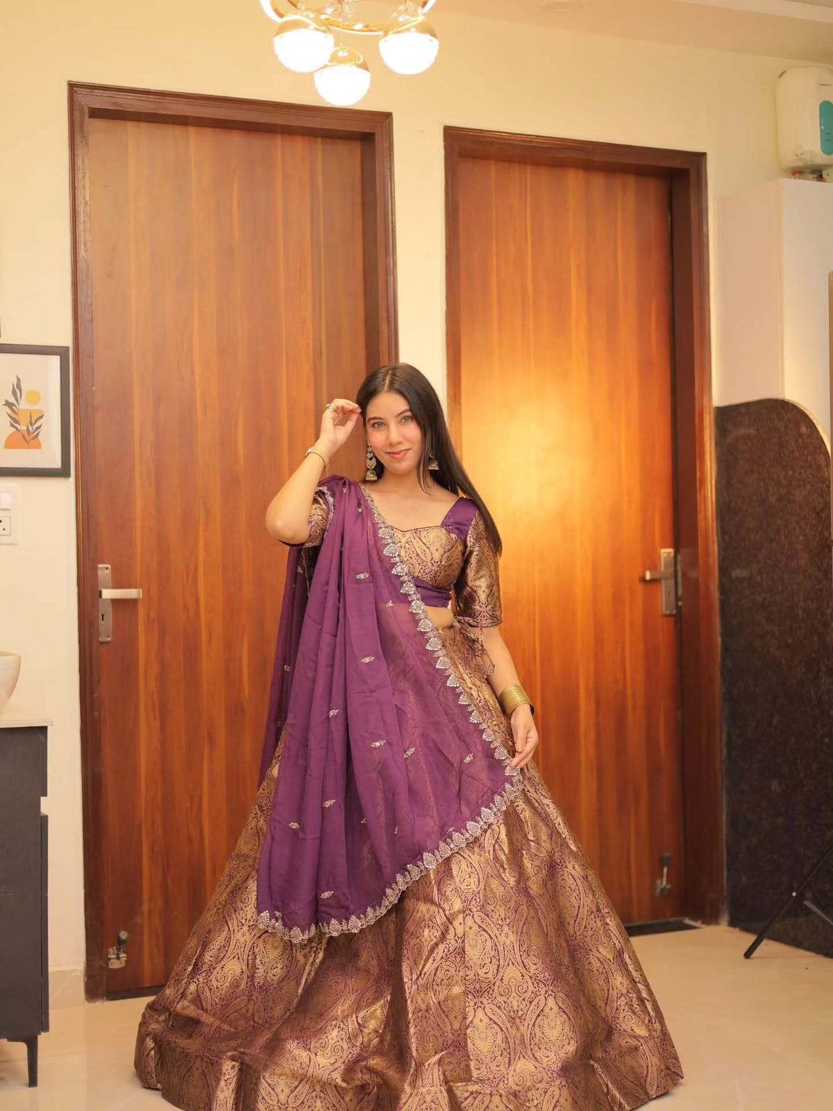 Kanjivaram Purple & Gold Designer Lehenga | Radhika Boutique