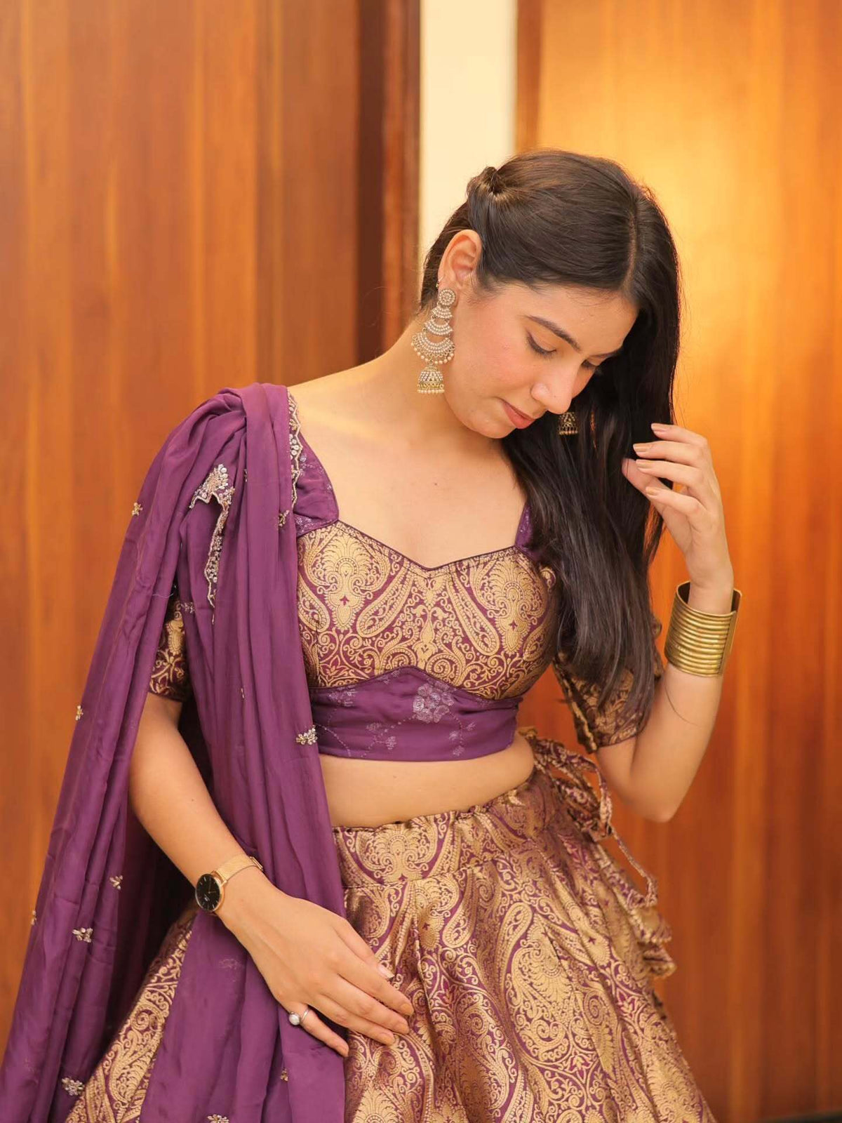 Kanjivaram Purple & Gold Designer Lehenga | Radhika Boutique