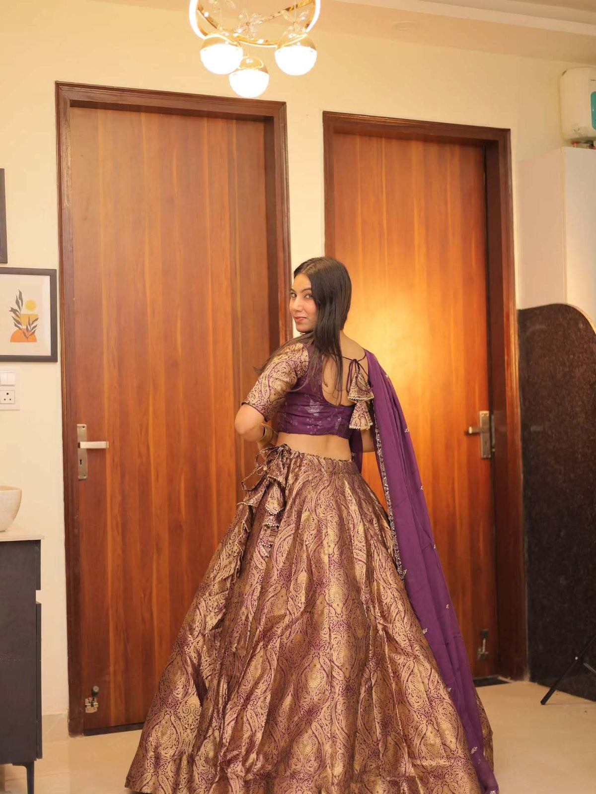 Kanjivaram Purple & Gold Designer Lehenga | Radhika Boutique