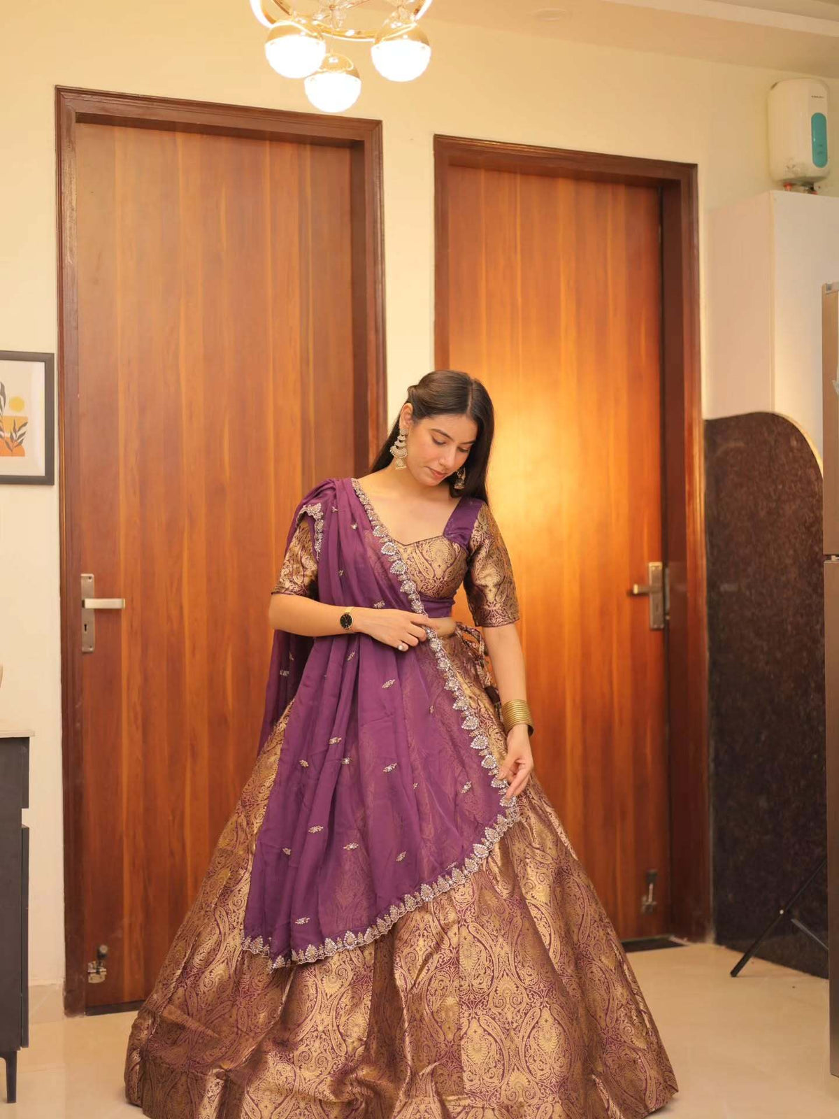 Kanjivaram Purple & Gold Designer Lehenga | Radhika Boutique