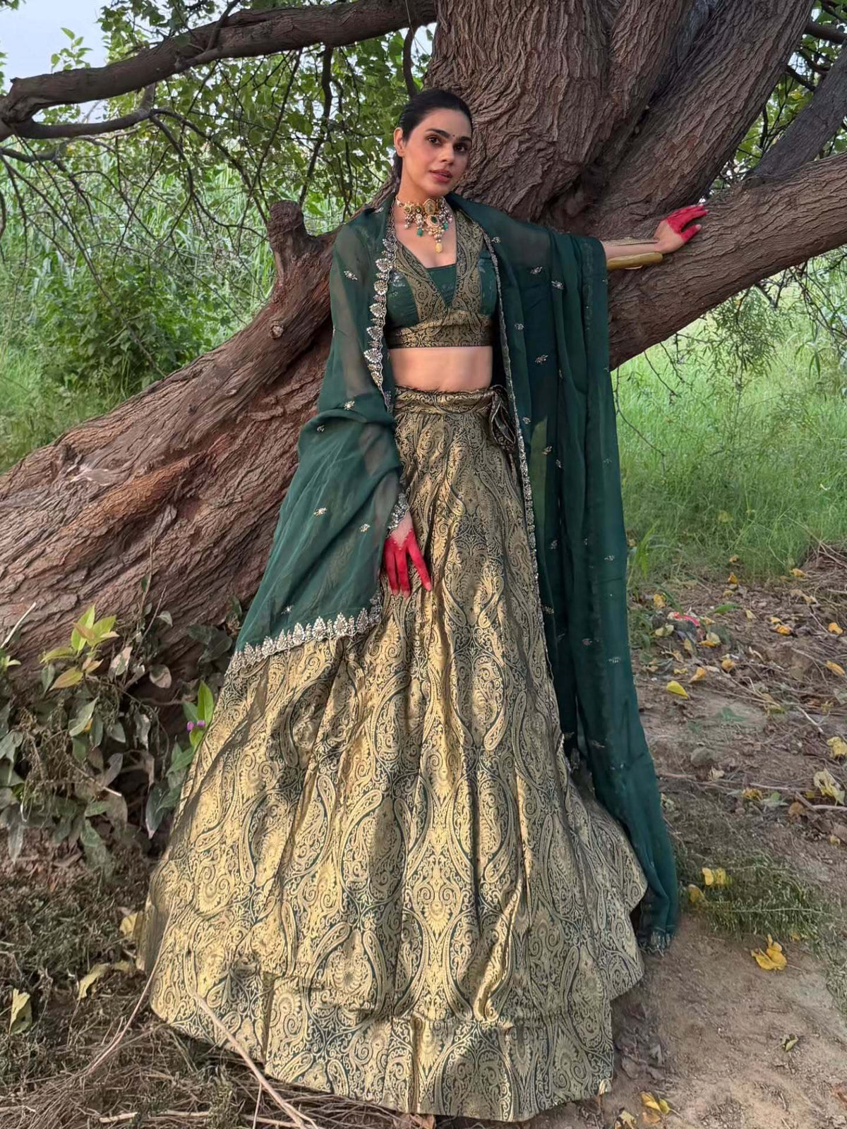 Kanjivaram Green & Gold Designer Lehenga | Radhika Boutique