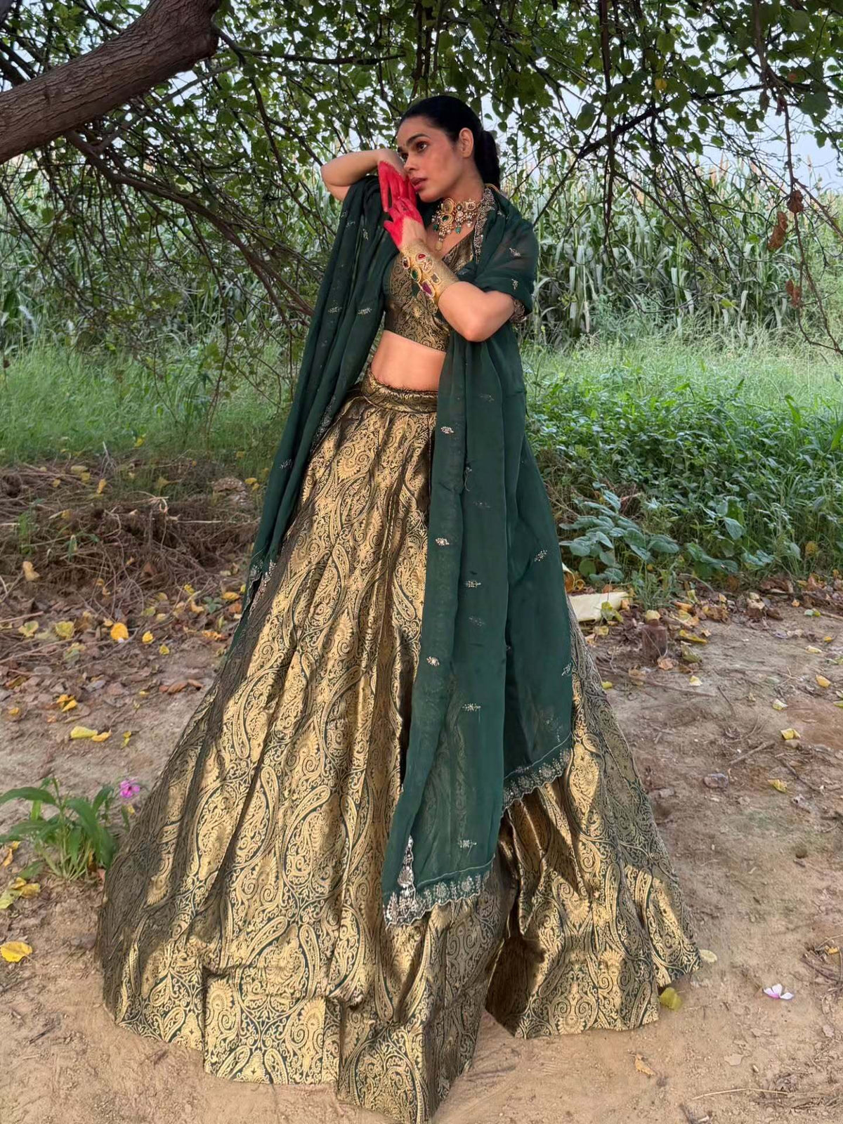 Kanjivaram Green & Gold Designer Lehenga | Radhika Boutique