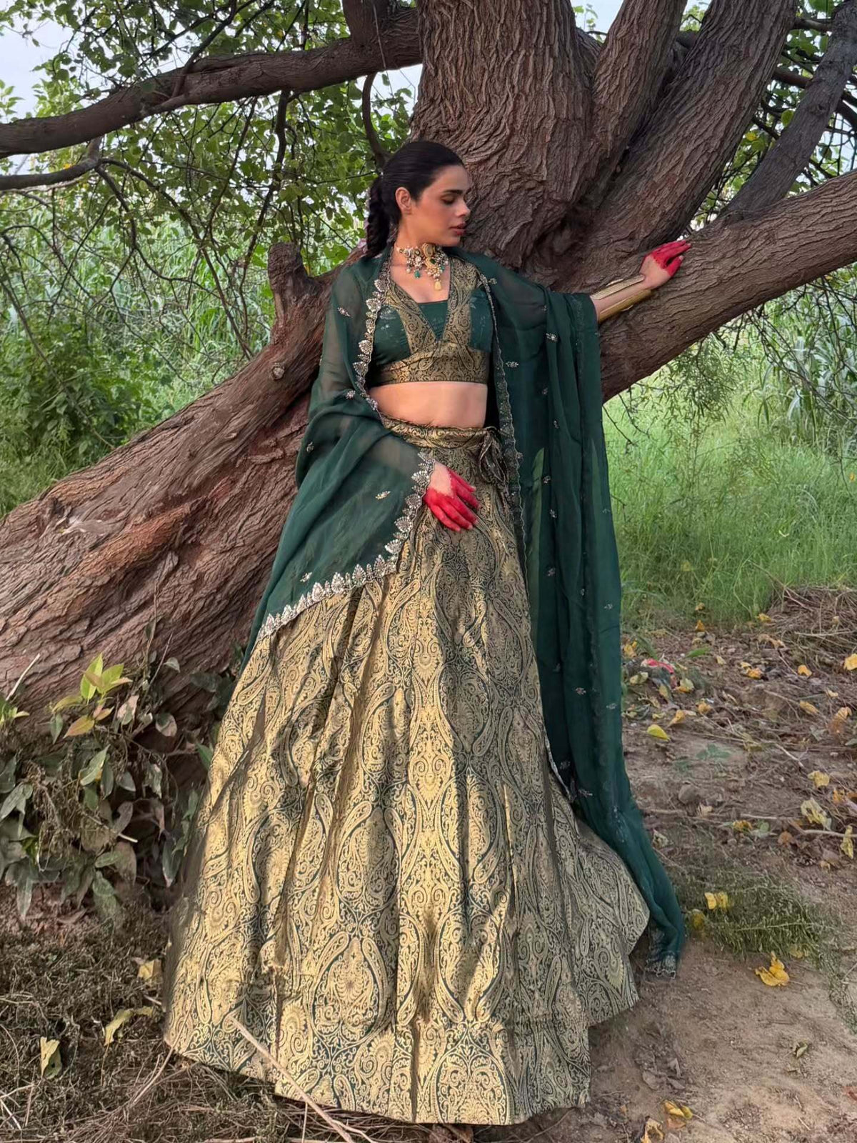 Kanjivaram Green & Gold Designer Lehenga | Radhika Boutique