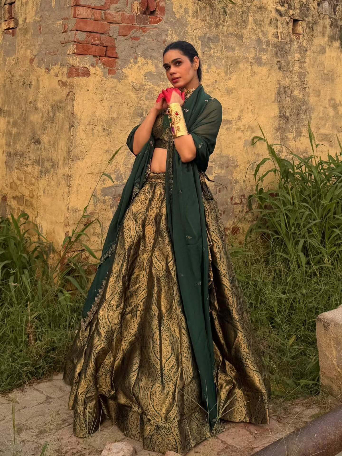 Kanjivaram Green & Gold Designer Lehenga | Radhika Boutique
