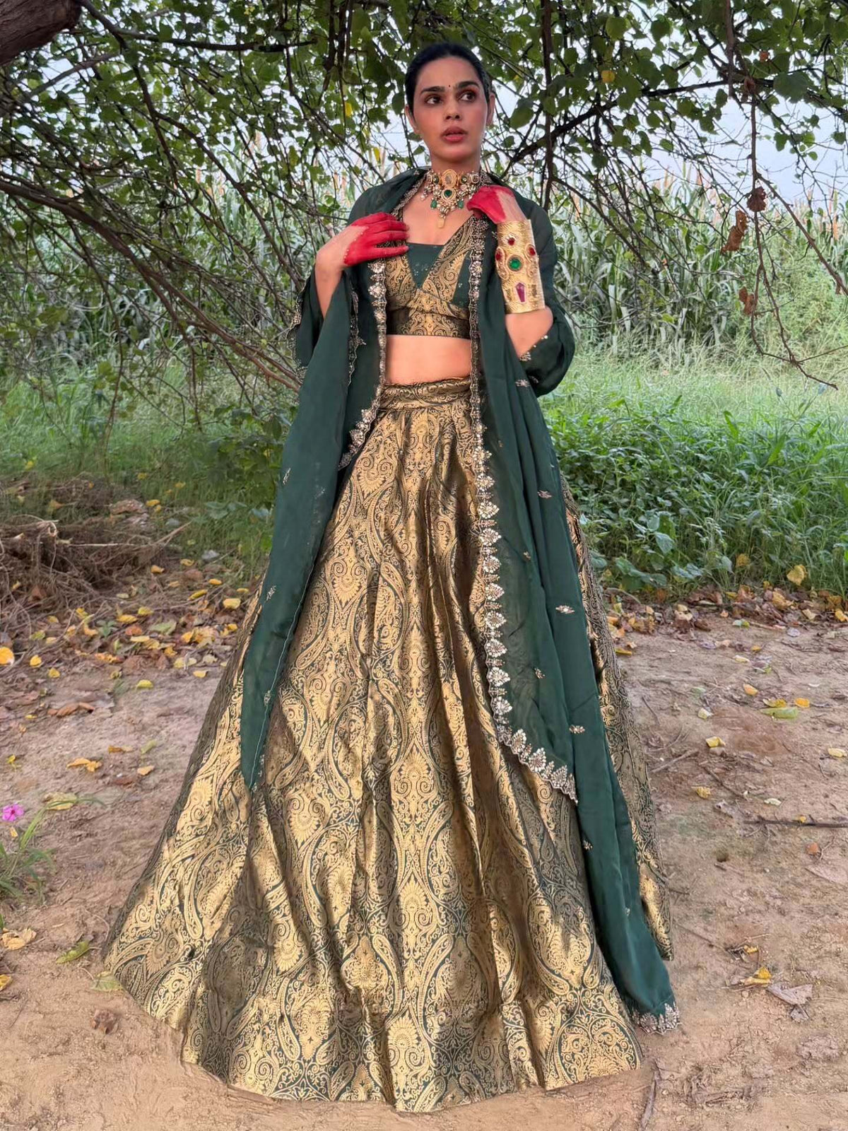 Kanjivaram Green & Gold Designer Lehenga | Radhika Boutique