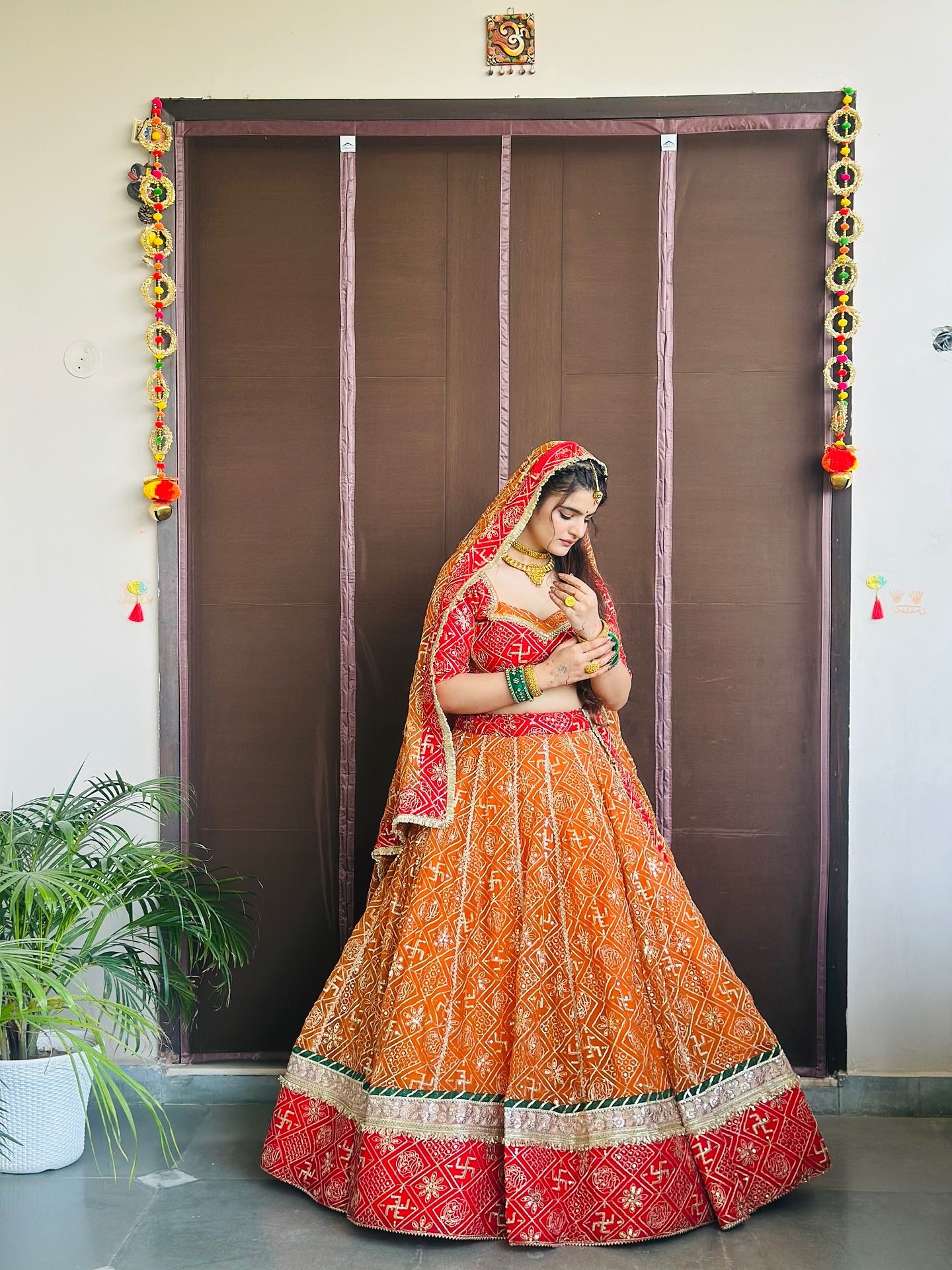 Orange Red Bandhej  Lehenga | Traditional Rajasthani Work | Radhika Boutique