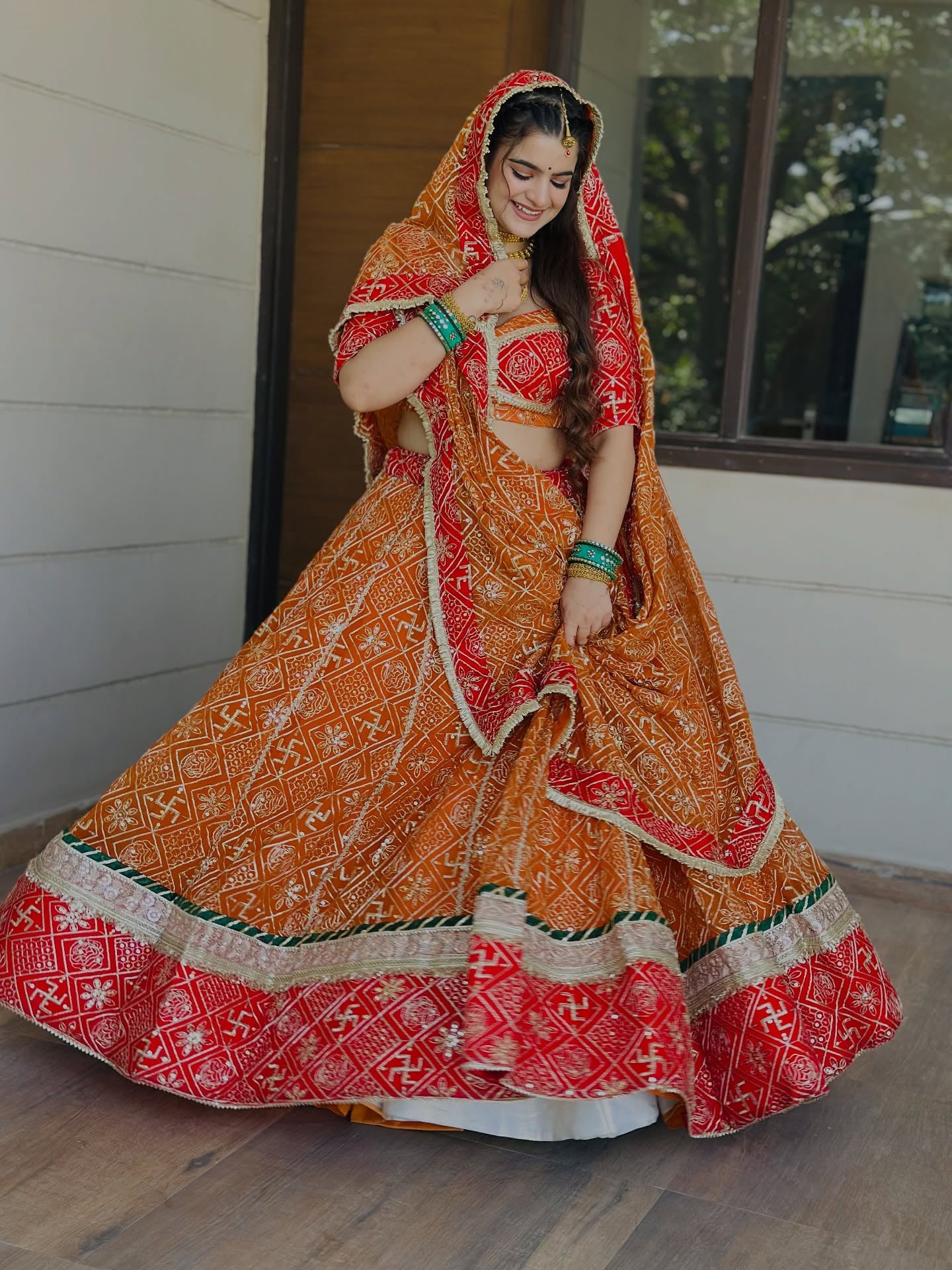 Orange Red Bandhej  Lehenga | Traditional Rajasthani Work | Radhika Boutique