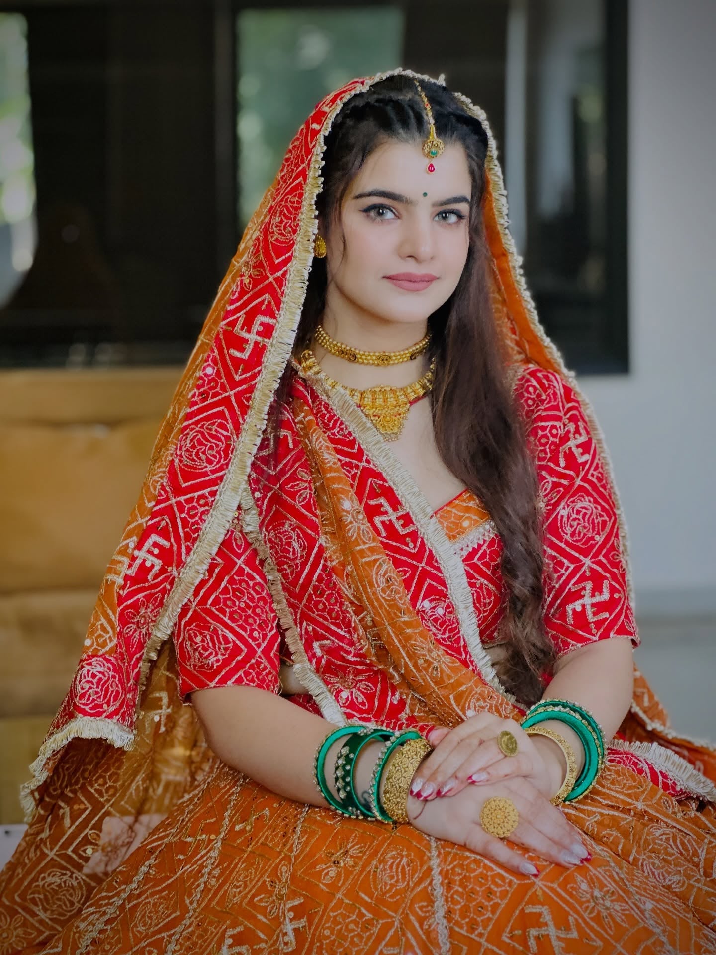 Orange Red Bandhej  Lehenga | Traditional Rajasthani Work | Radhika Boutique