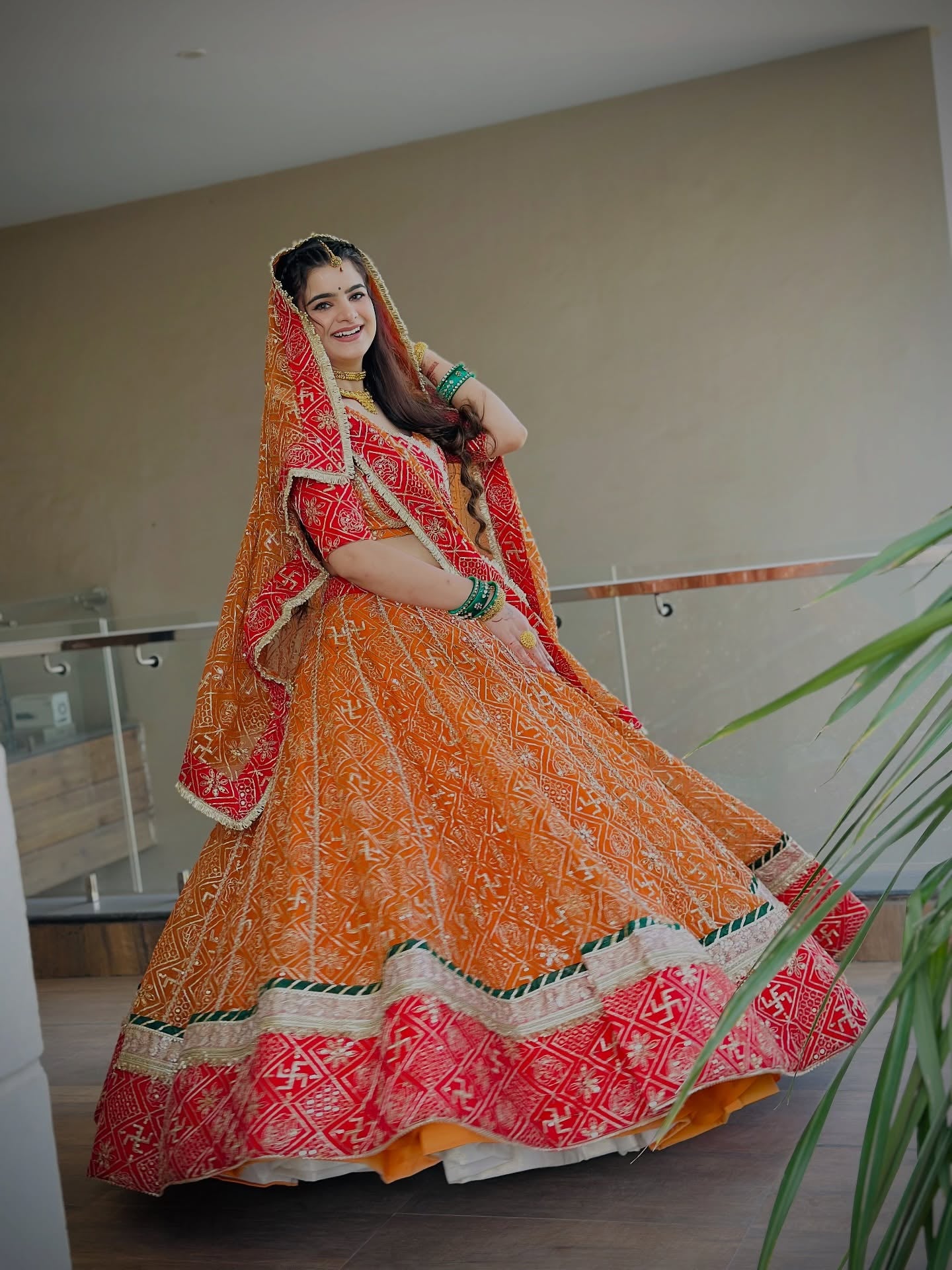 Orange Red Bandhej  Lehenga | Traditional Rajasthani Work | Radhika Boutique