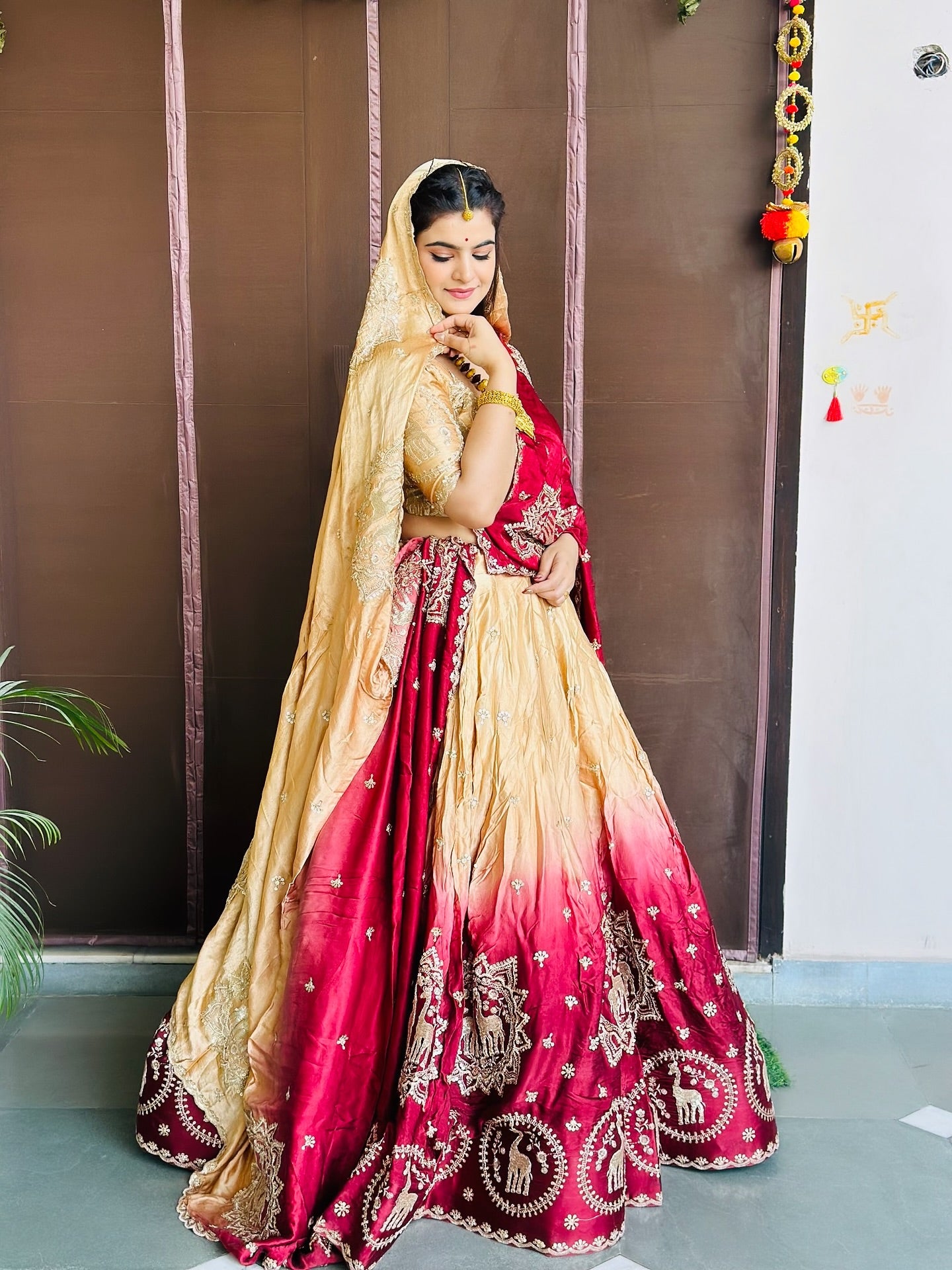 Designer Maroon–Gold Handwork Lehenga for Weddings | Radhika Boutique