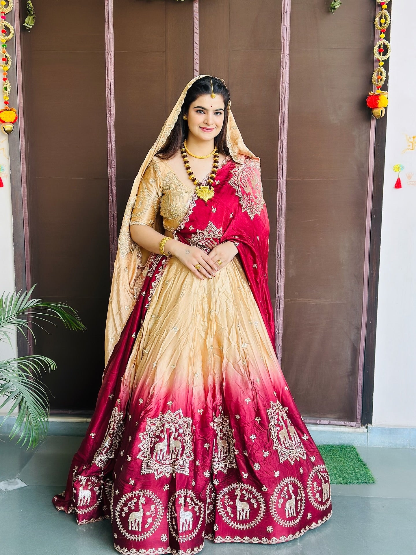 Designer Maroon–Gold Handwork Lehenga for Weddings | Radhika Boutique