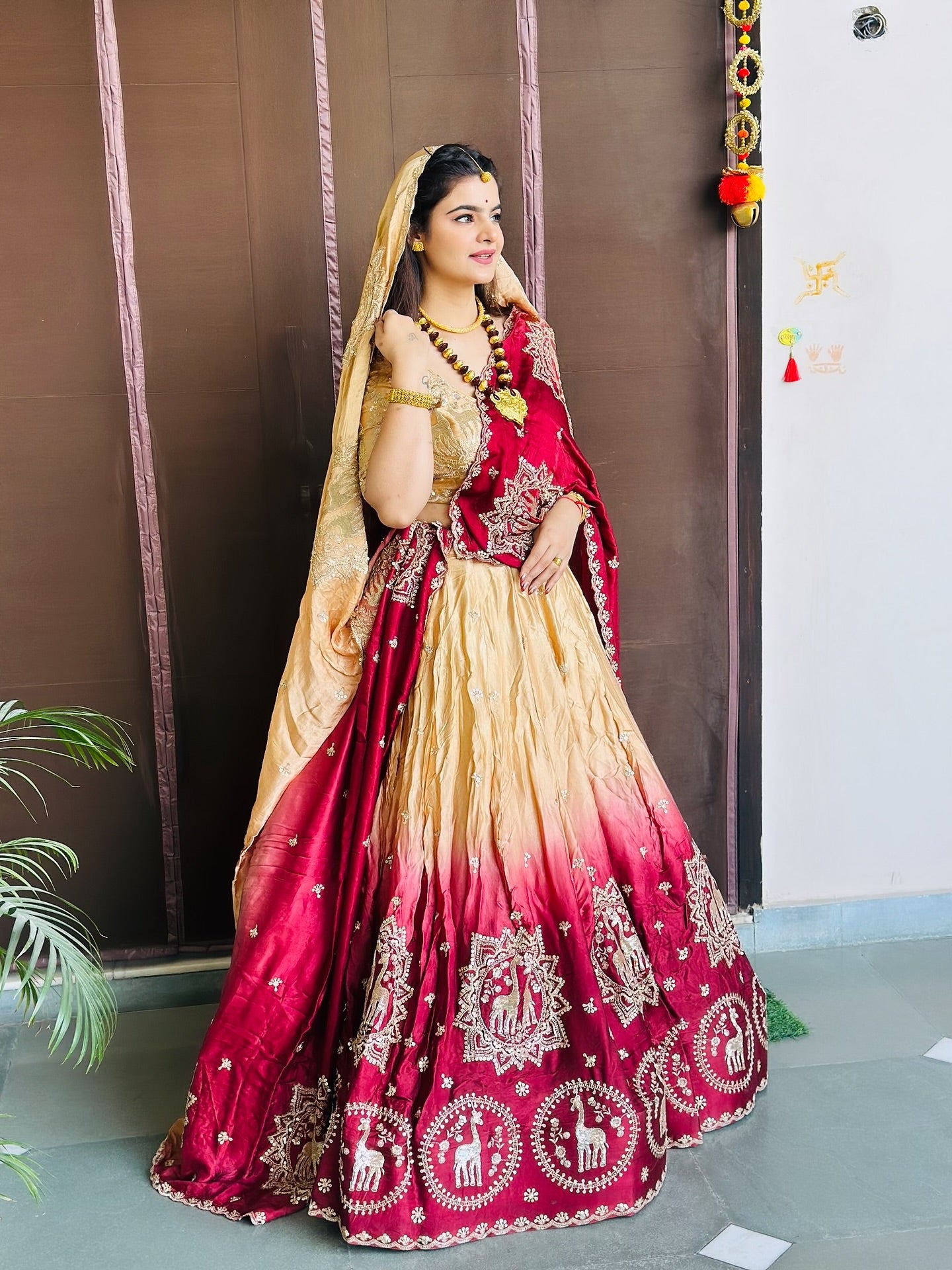 Designer Maroon–Gold Handwork Lehenga for Weddings | Radhika Boutique