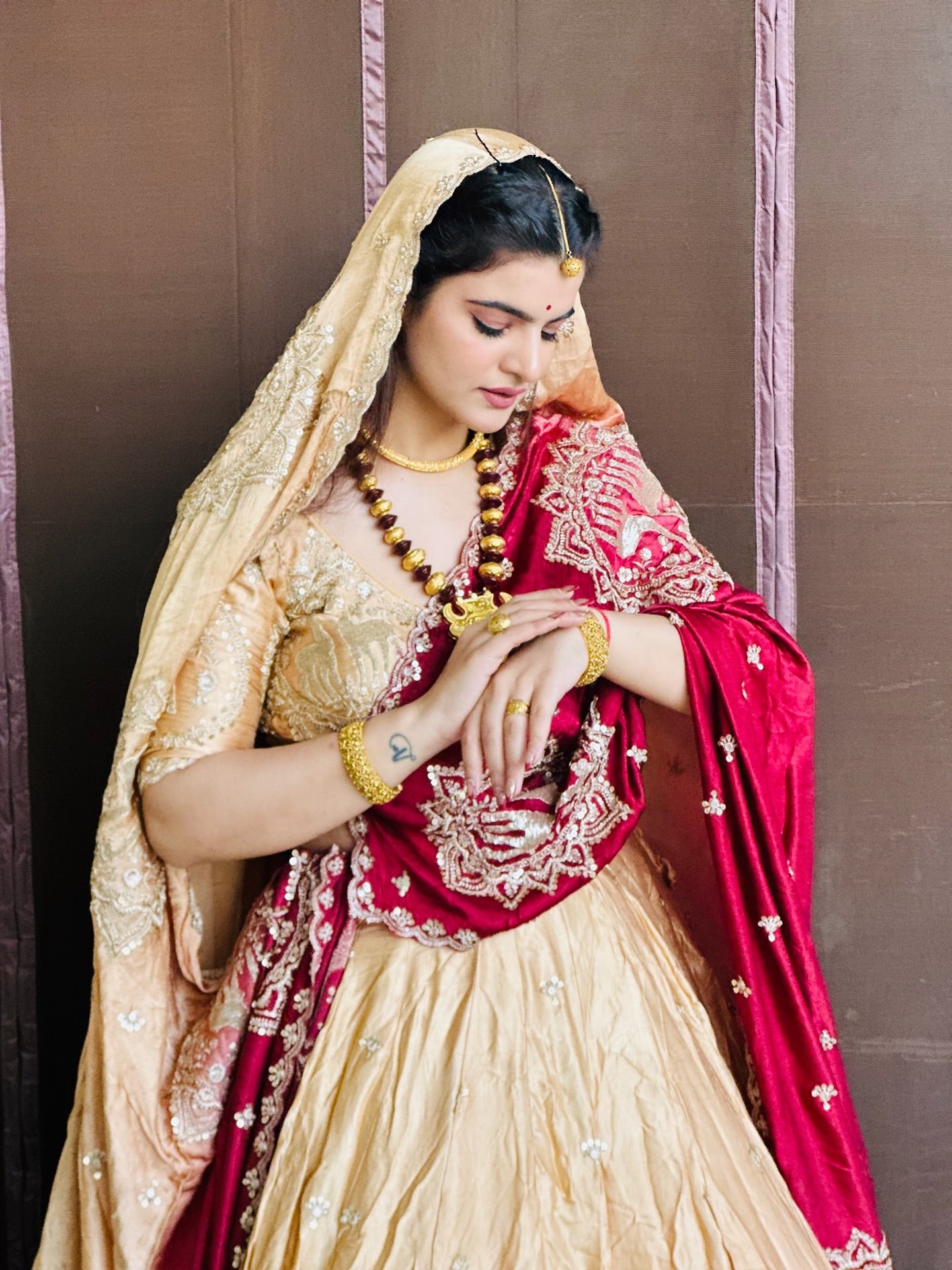 Designer Maroon–Gold Handwork Lehenga for Weddings | Radhika Boutique