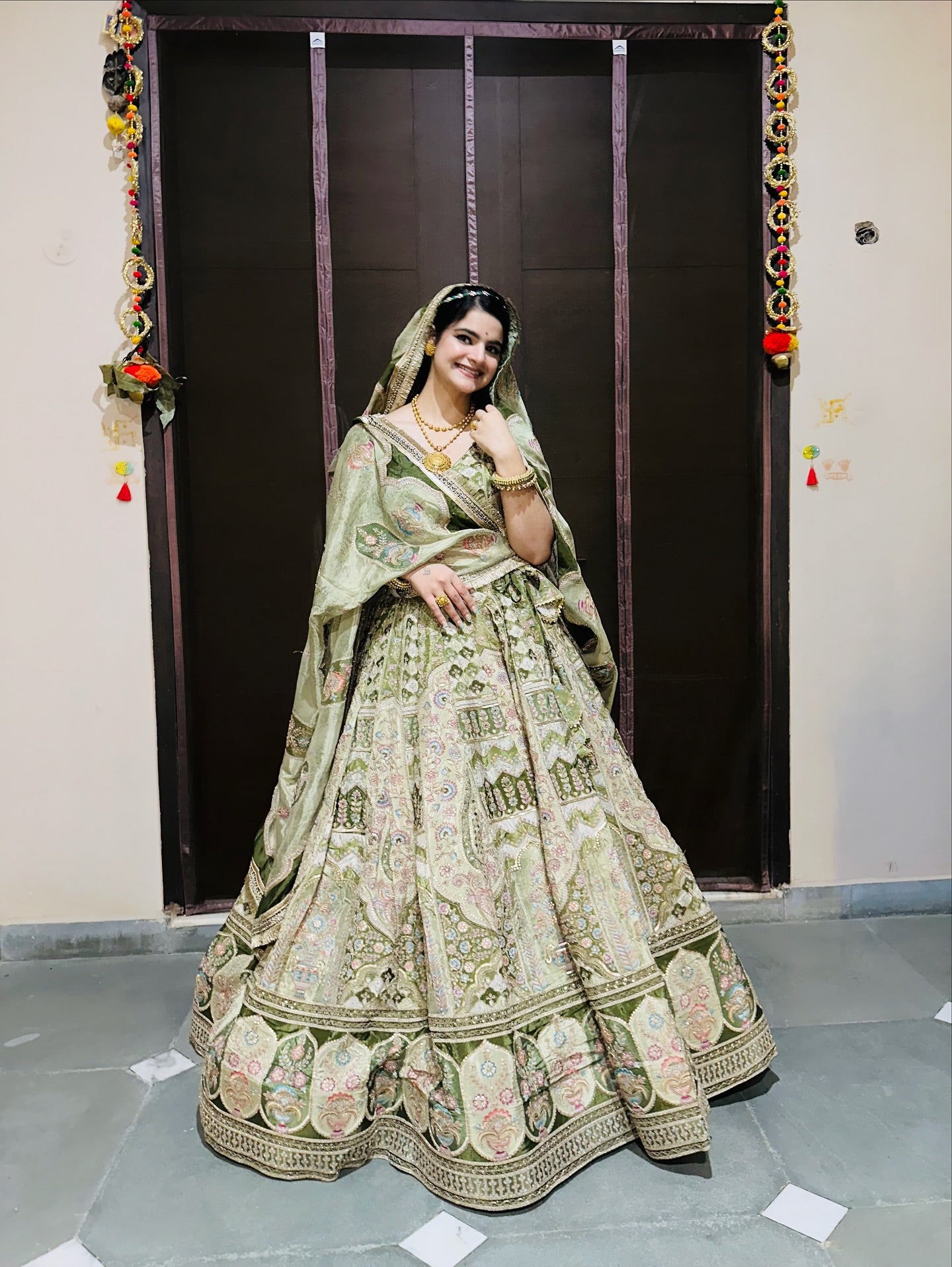 Pastel Green Heavy Pittan Work Lehenga  | Radhika Boutique