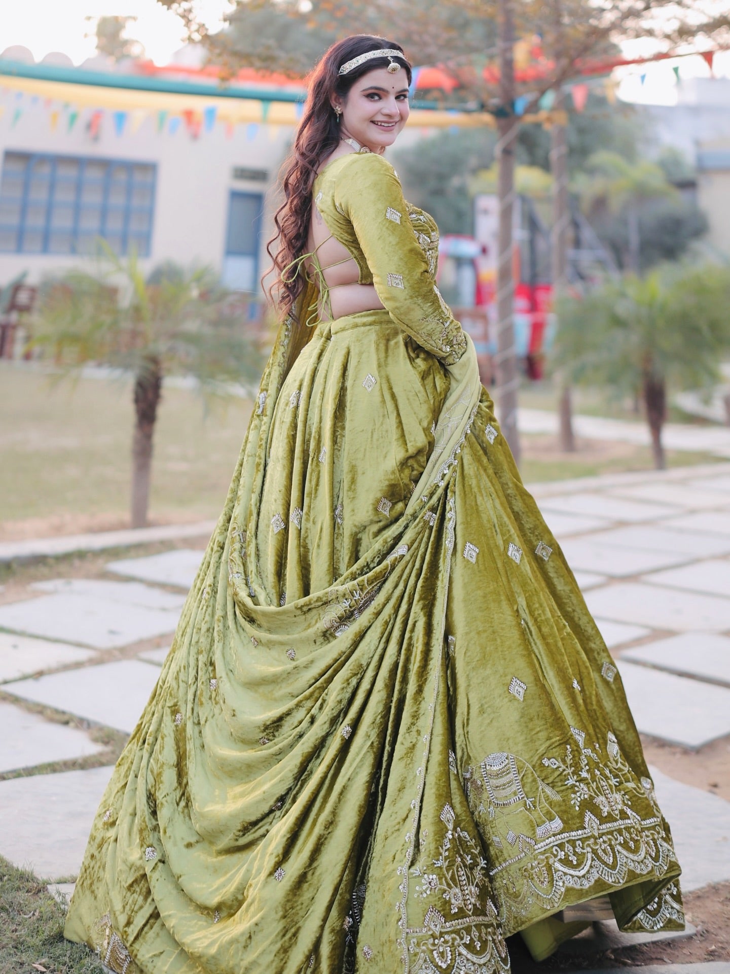 SAIYARA Green Velvet Designer Lehenga | Royal Look with Heavy Handwork & Flare